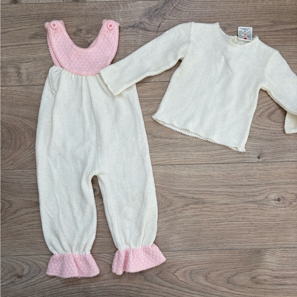 Vintage Knit Baby Outfit Set Pink & Cream | Made in Canada | 12M